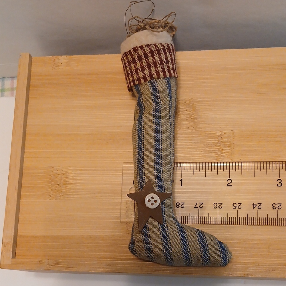 4 Rustic Striped Primitive Stocking Ornaments - Picture 3 of 11